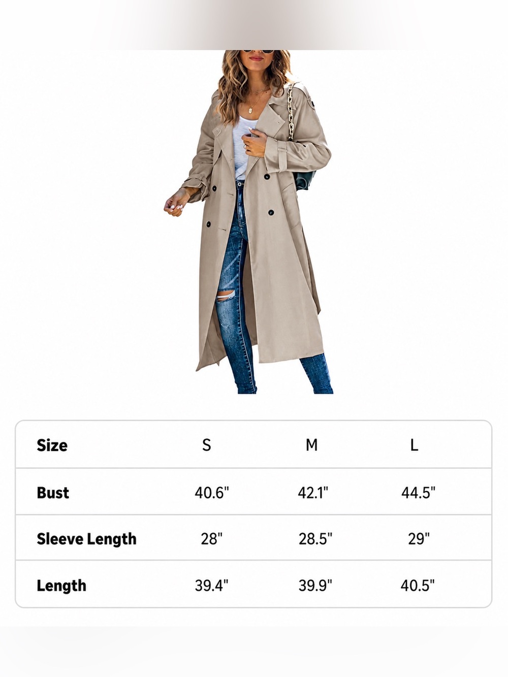 Classic Women's Double Breasted Long Trench Coat Khaki Slim Fit - Picture 6 of 7